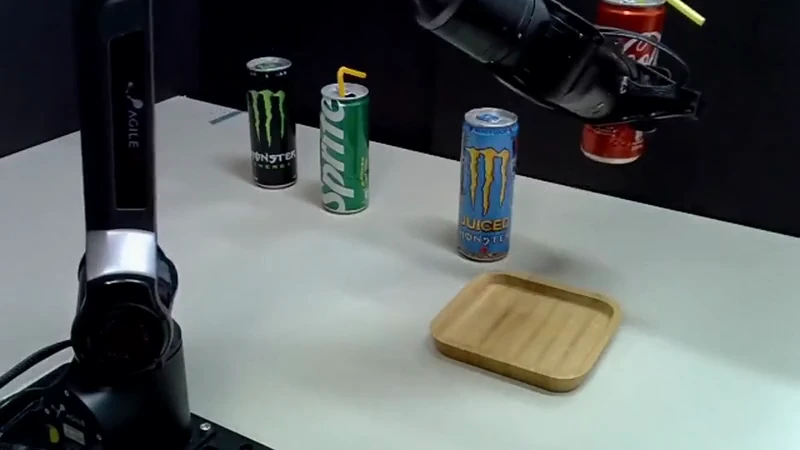 PhysCaP robot demonstrations that explore object mass and stiffness through physical interaction.